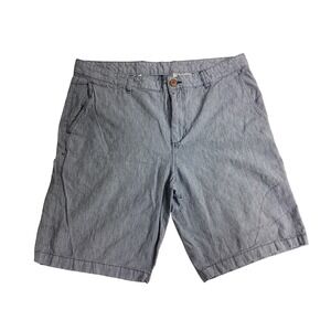 Tommy‎ Bahama Linen Blend Shorts Blue Striped Casual Flat Front 36 Linen Cotton